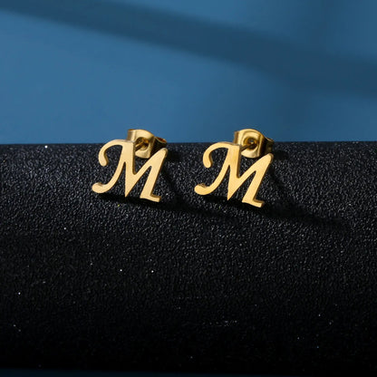 Tiny Stainless Steel Initial Letter Stud Earrings Gift M