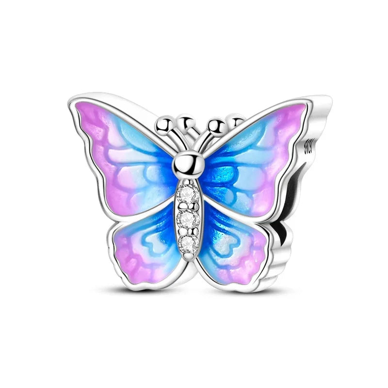 925 Sterling Silver Little Bear Butterfly Flower Fish Charms Beads for DIY Jewelry and Gift Bracelets