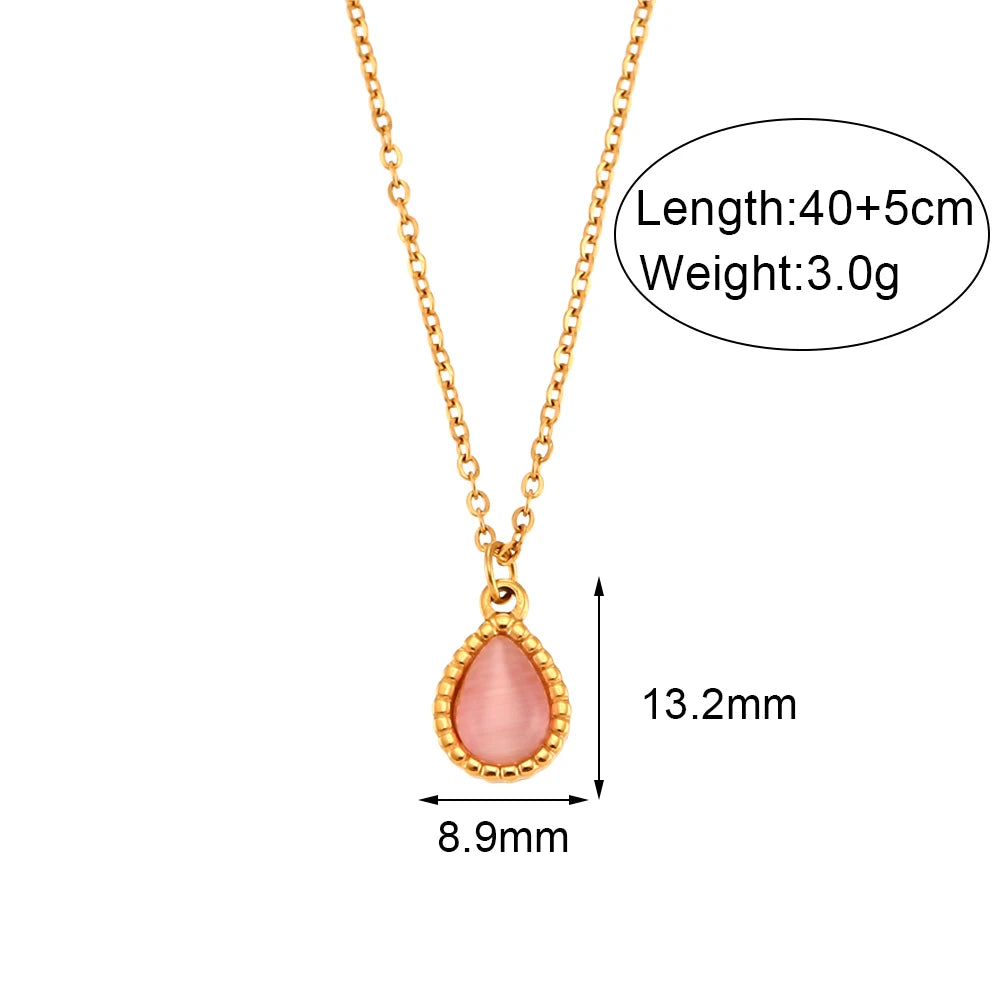 Elegant Waterdrop Opal Necklace for Women - Stainless Steel Semi-Precious Stone Jewelry Gift