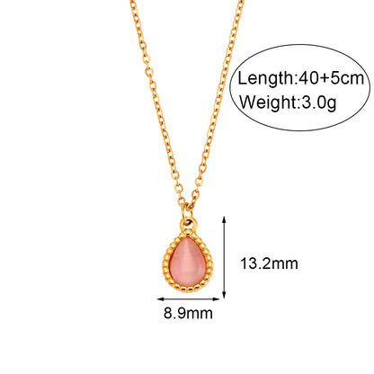 Elegant Waterdrop Opal Necklace for Women - Stainless Steel Semi-Precious Stone Jewelry Gift