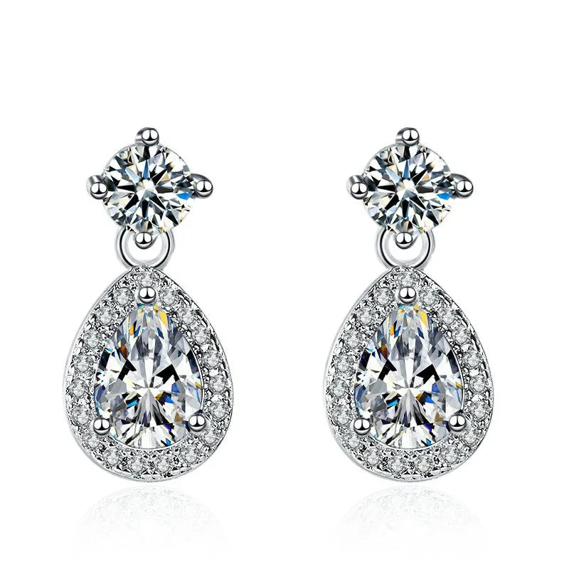 Sterling Silver CZ Crystal Plant Stud Earrings for Women and Teens