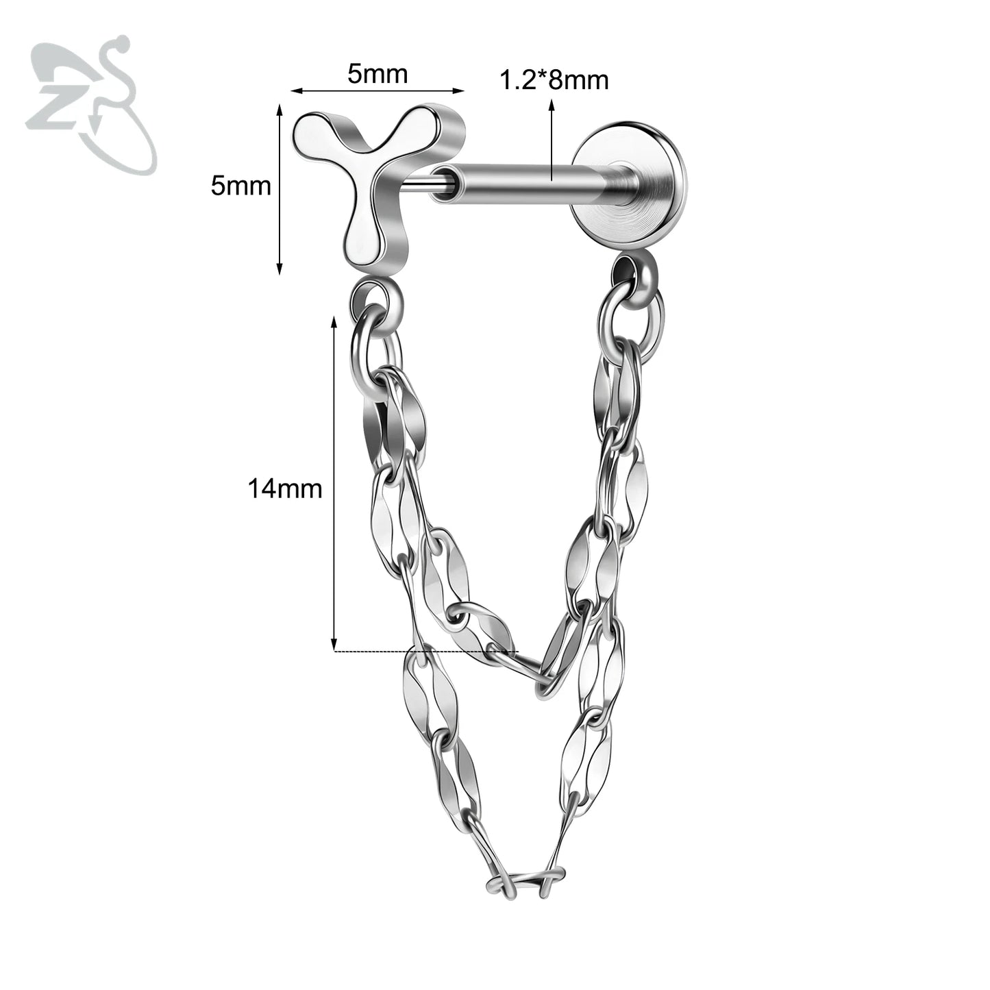 ZS 16G Stainless Steel Stud Earrings for Women and Girls with CZ Crystal Tassel Drop Design