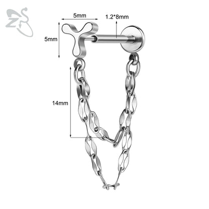 ZS 16G Stainless Steel Stud Earrings for Women and Girls with CZ Crystal Tassel Drop Design