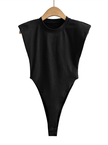 Women's Padded Shoulder Bodysuit Sleeveless Black Slim Fit