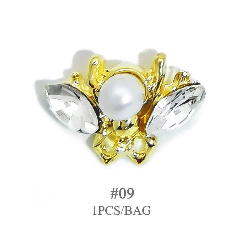 Elegant Gold Silver Metal Bowknot Nail Charm 3D Rhinestone Decor for DIY Manicure Art