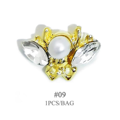 Elegant Gold Silver Metal Bowknot Nail Charm 3D Rhinestone Decor for DIY Manicure Art