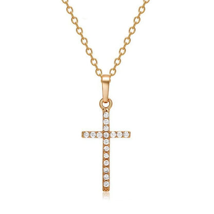 Cross Pendant Adjustable Necklace for Women with Rhinestone Inlay