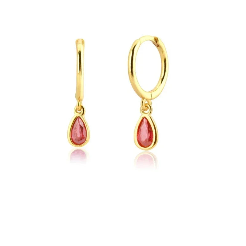 Rose Red Zircon Hoop Earrings for Women Minimalist Dangle Party Jewelry Trend 2025
