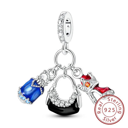 925 Sterling Silver Owl Bow Zircon Charm Beads Pendant