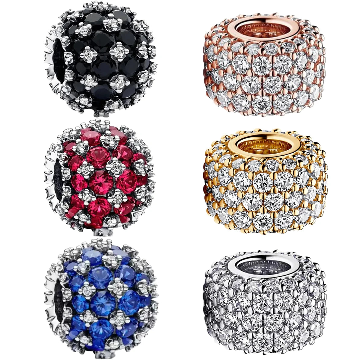 Sparkling 925 Sterling Silver Zircon Round Beads Diamond Charms for Women DIY Jewelry Gifts