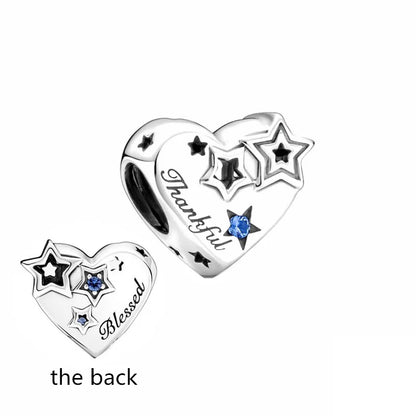 Sterling Silver Pave Star Crescent Moon Bead Bracelet