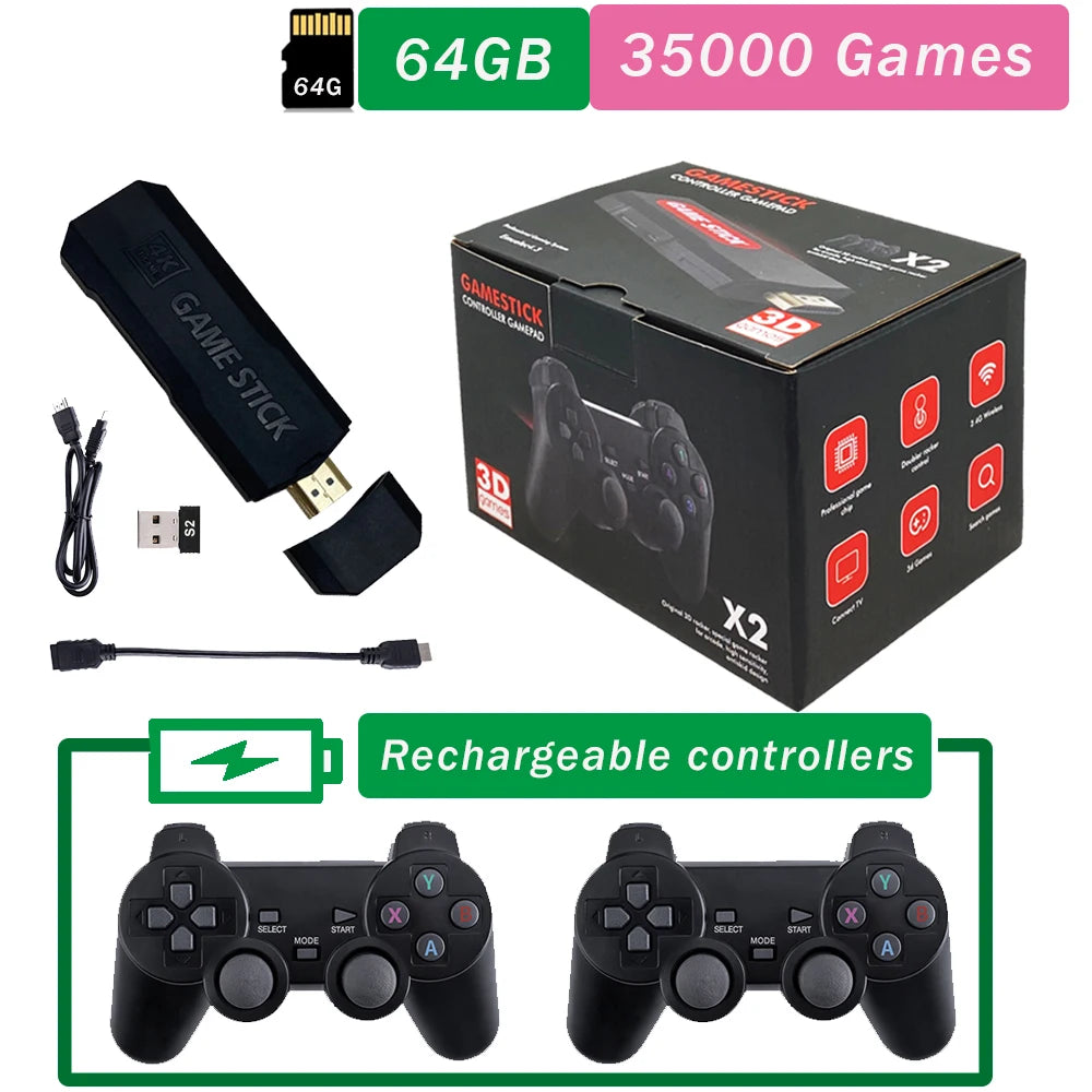 2024 GD10 X2 Pro 4K HD Portable TV Game Console With Dual Rechargeable Wireless Controllers 64GB 128GB 256GB 58,000 Games