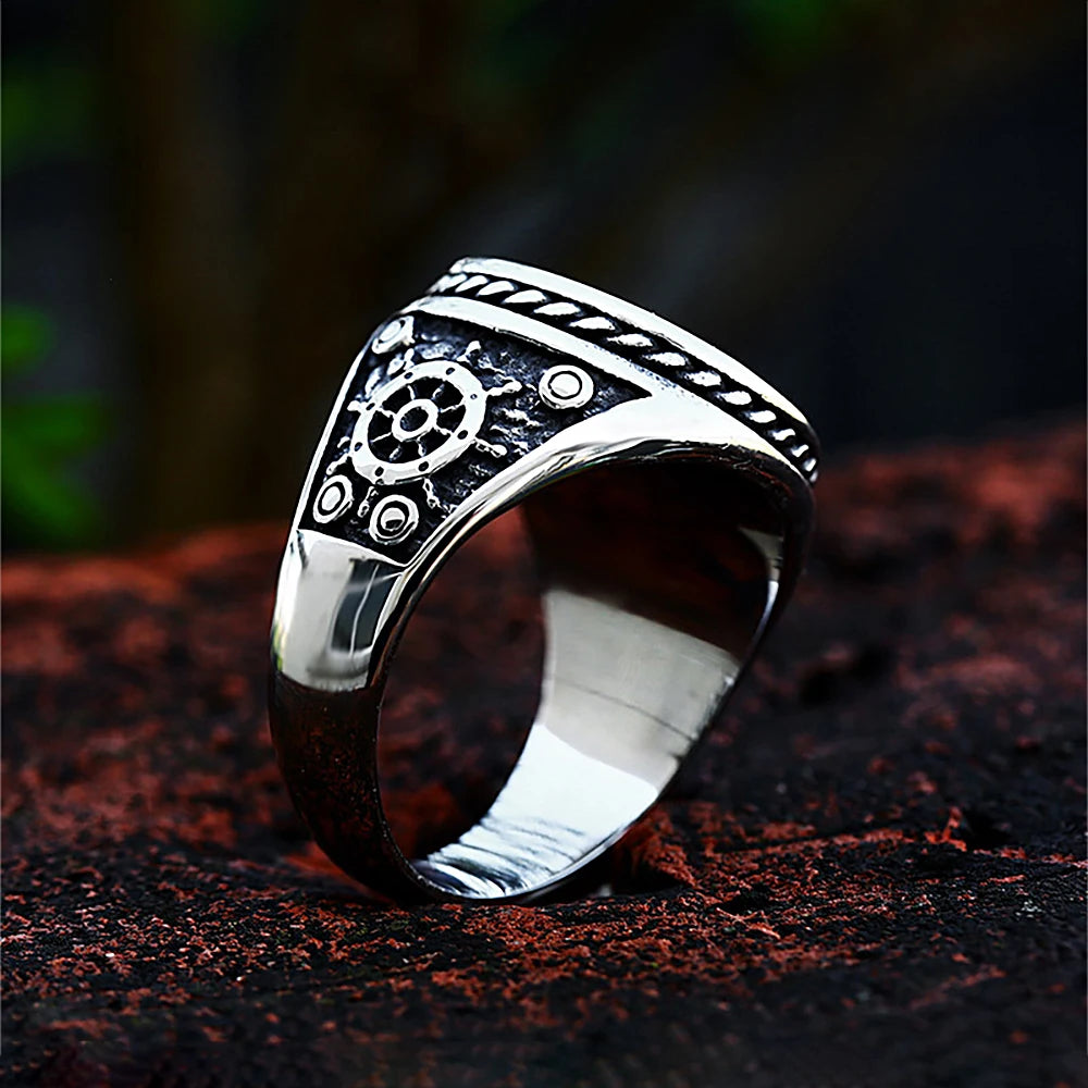 Vintage Gothic Pirate Skull Stainless Steel Ring for Men - Rock Punk Motorcycle Party Jewelry Gift