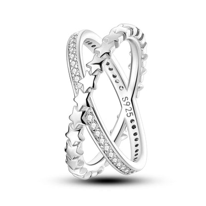 Women's Classic Geometric 925 Sterling Silver Ring with Overlapping Zircon KJR117