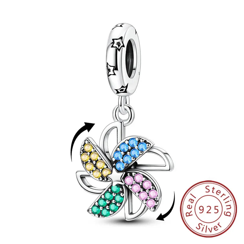 925 Sterling Silver Owl Bow Zircon Charm Beads Pendant