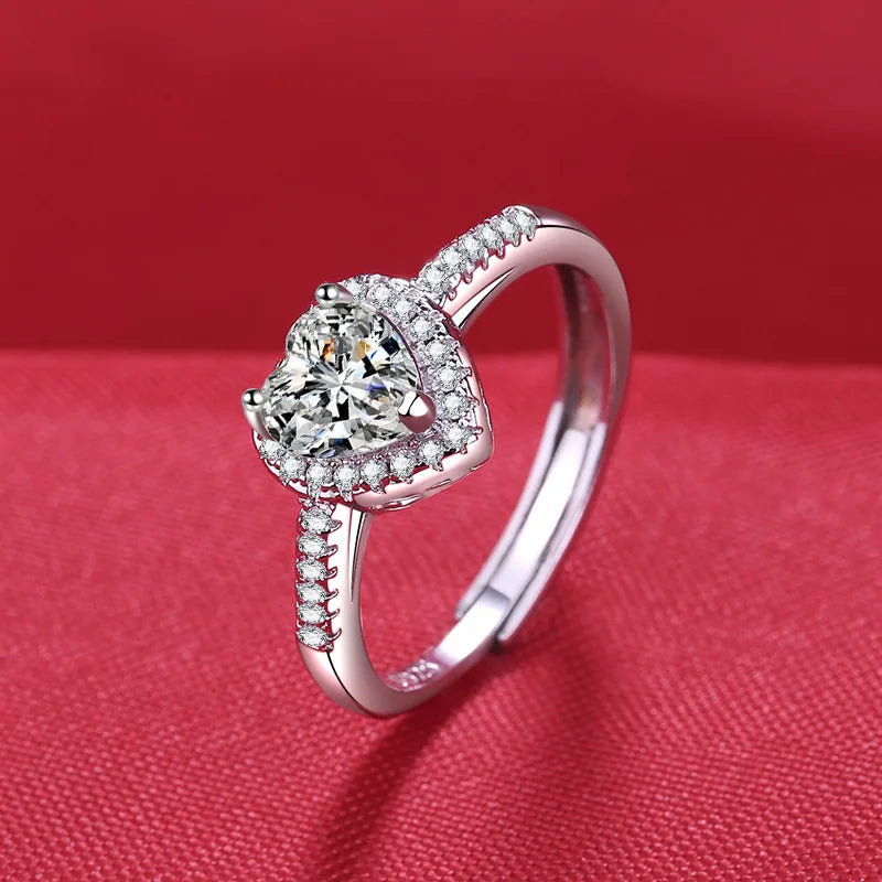 Elegant 925 Sterling Silver Heart Zircon Adjustable Ring for Women
