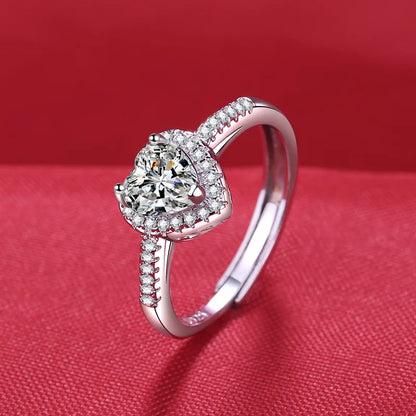 Elegant 925 Sterling Silver Heart Zircon Adjustable Ring for Women