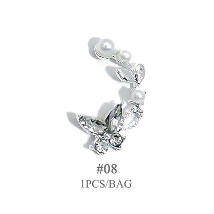 Elegant Gold Silver Metal Bowknot Nail Charm 3D Rhinestone Decor for DIY Manicure Art