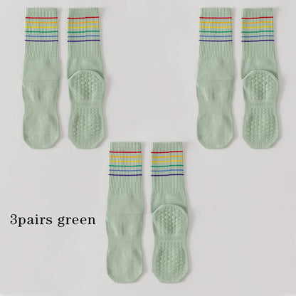 3 Pairs Color Stripe Breathable Yoga Socks Anti Slip