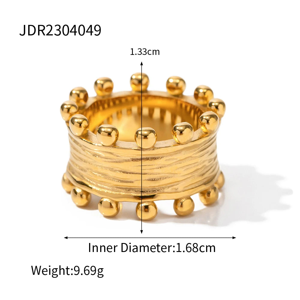 Uworld Fashion 18K Gold Plated Stainless Steel Sun Pearl Zircon Ripple Ring for Women
