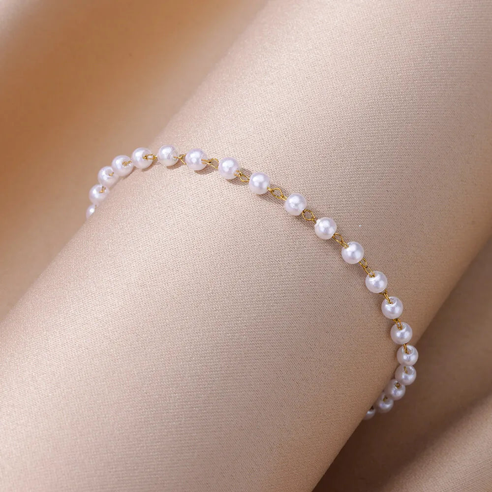 Gold Imitation Pearl Anklets for Women with Stainless Steel Chain - Perfect Summer Beach Accessories and Gifts