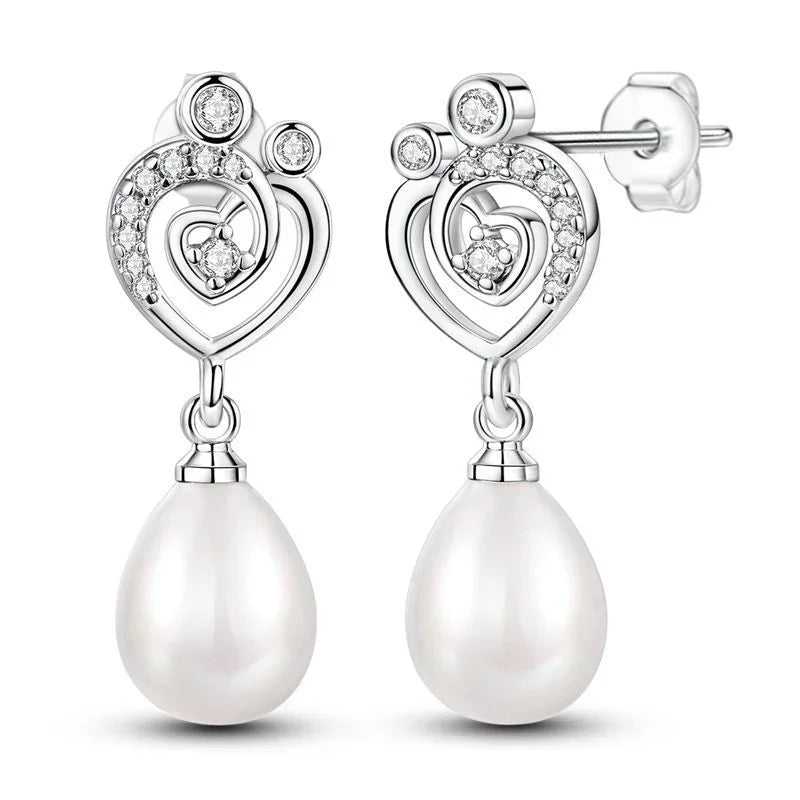 Luxury 925 Silver Pink Heart Pearl Butterfly Zircon Drop Earrings for Elegant Women