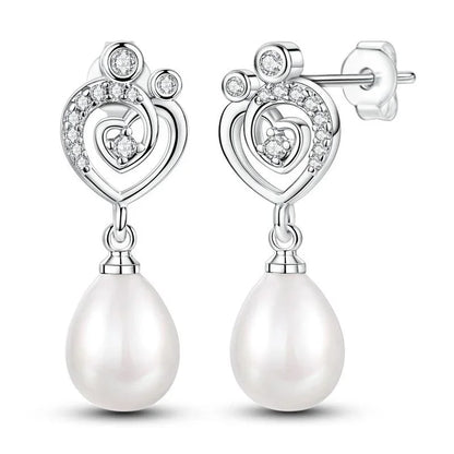 Luxury 925 Silver Pink Heart Pearl Butterfly Zircon Drop Earrings for Elegant Women
