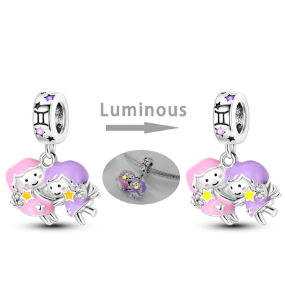 Zodiac Glow In Dark 925 Sterling Silver Charm Beads