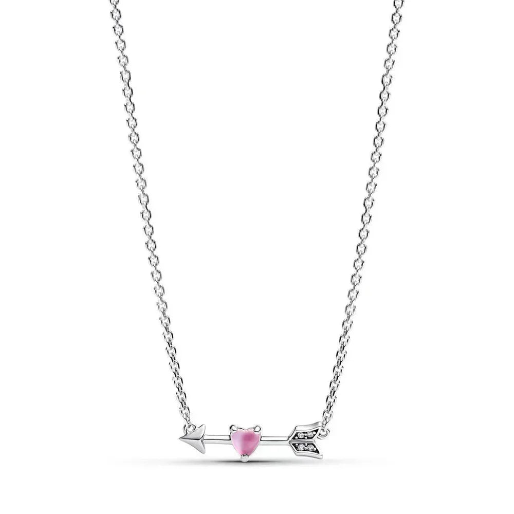 925 Sterling Silver Heart Arrow Pendant Necklace Classic Bow Tie Charm for Women Elegant DIY Gift