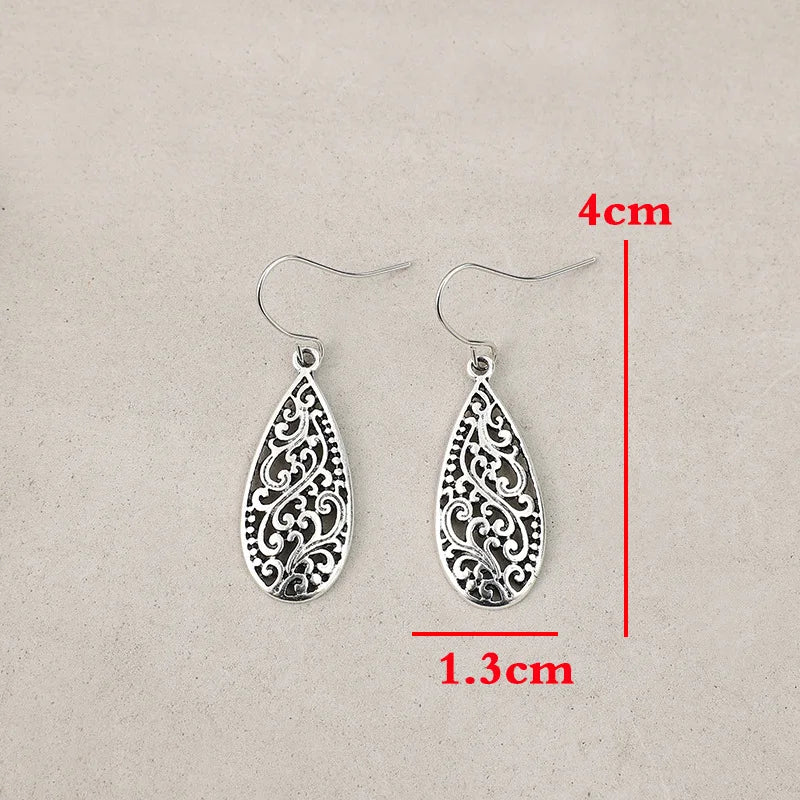 Bohemian Silver Geometric Vintage Dangle Earrings for Women