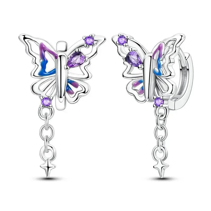 925 Sterling Silver Tulip Hoop Earrings with Dragonfly Firefly Bow Shell Conch and Turtle Designs Fine Jewelry Gifts for Women