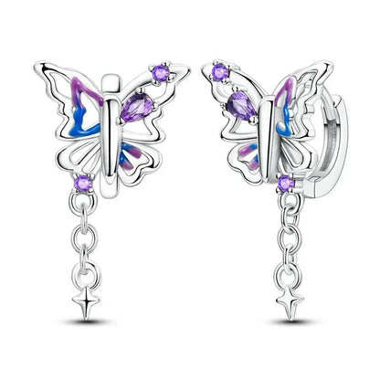 925 Sterling Silver Tulip Hoop Earrings with Dragonfly Firefly Bow Shell Conch and Turtle Designs Fine Jewelry Gifts for Women