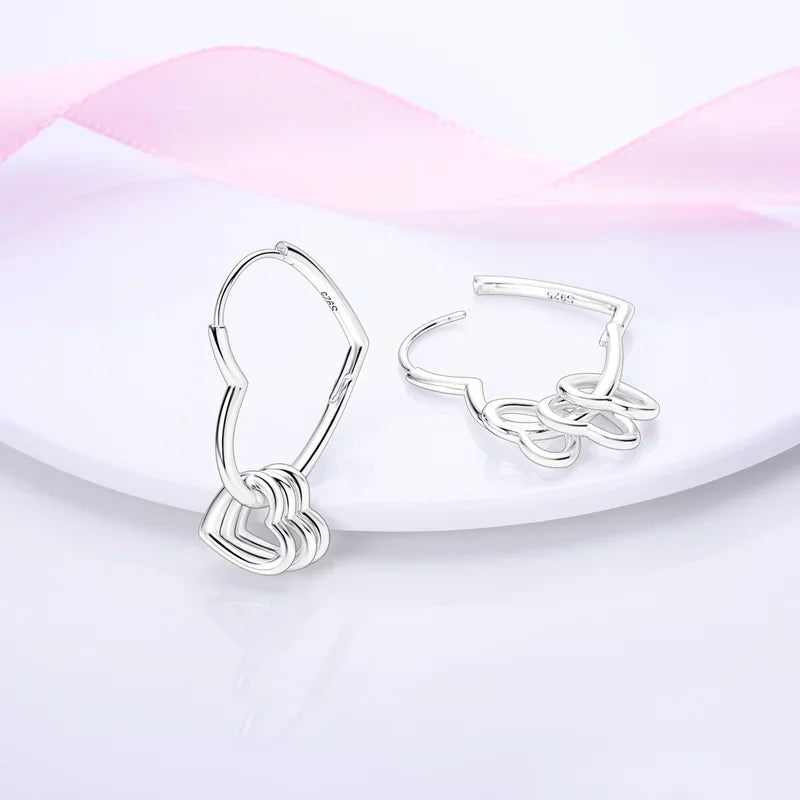 Elegant Silver S925 Multicolor Heart Hoop Earrings for Women with Zircon Stones