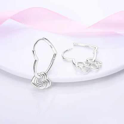 Elegant Silver S925 Multicolor Heart Hoop Earrings for Women with Zircon Stones