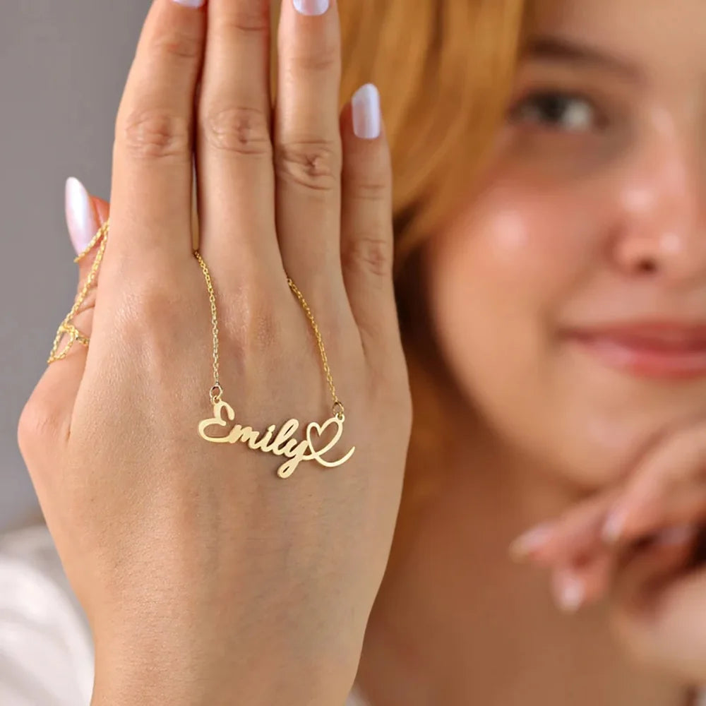 Personalized Gold Heart Name Necklace Stainless Steel Pendant Gift For Her