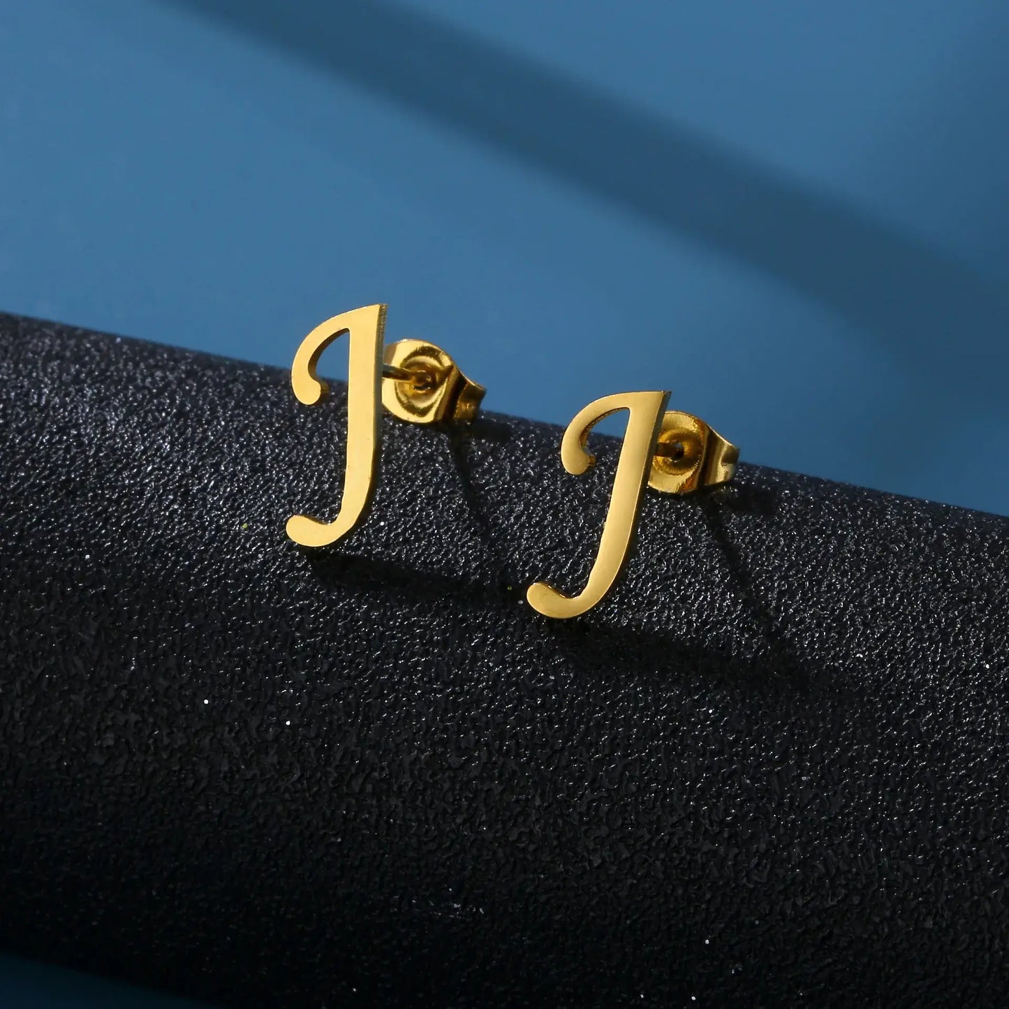 Tiny Stainless Steel Initial Letter Stud Earrings Gift J