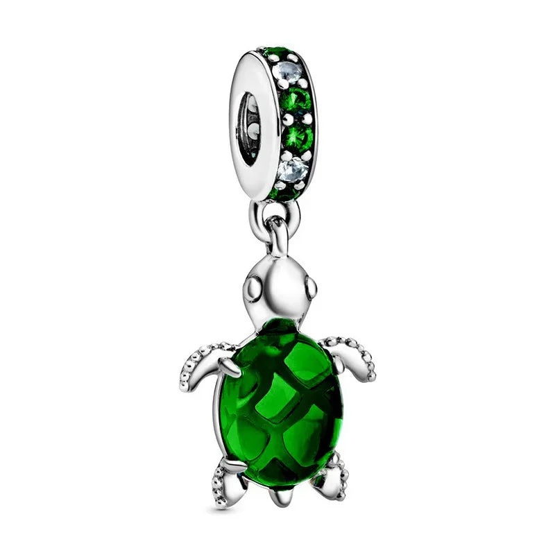 925 Sterling Silver Green Four-Leaf Clover Avocado Cactus Coconut Palm Bead Charms for DIY Bracelet and Necklace Women Gift