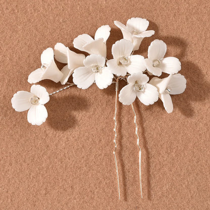White Floral Ceramic Hairpins for Elegant Bridal Hairstyles