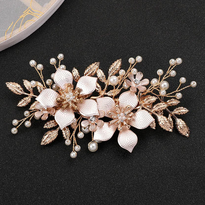 Elegant Bridal Pearl Hairpins Gold Metal Flower Hair Accessories for Women and Girls