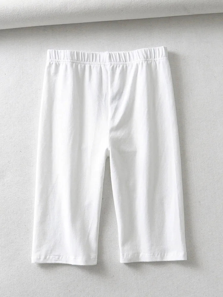 Sexy Women Cotton High Waisted Knee Length Bike Shorts