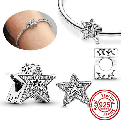 925 Silver Galaxy Charms Bracelet with Starry Sky Beads and Planetary Motifs