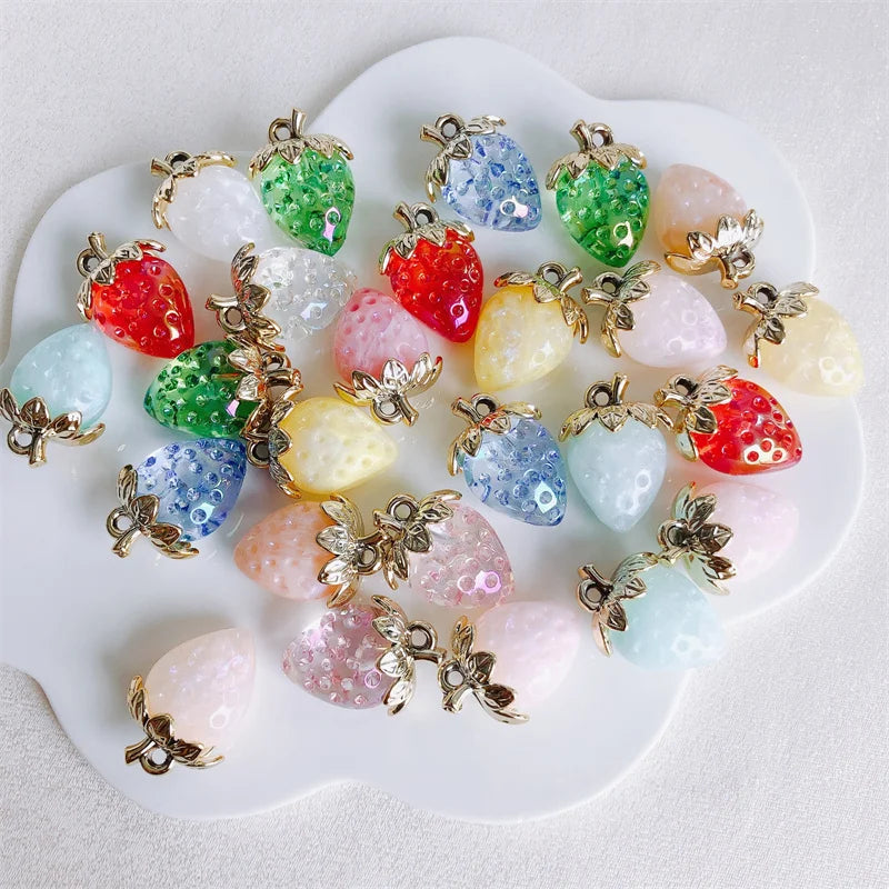 Vibrant 3D Strawberry Resin Charms Set for DIY Jewelry Making