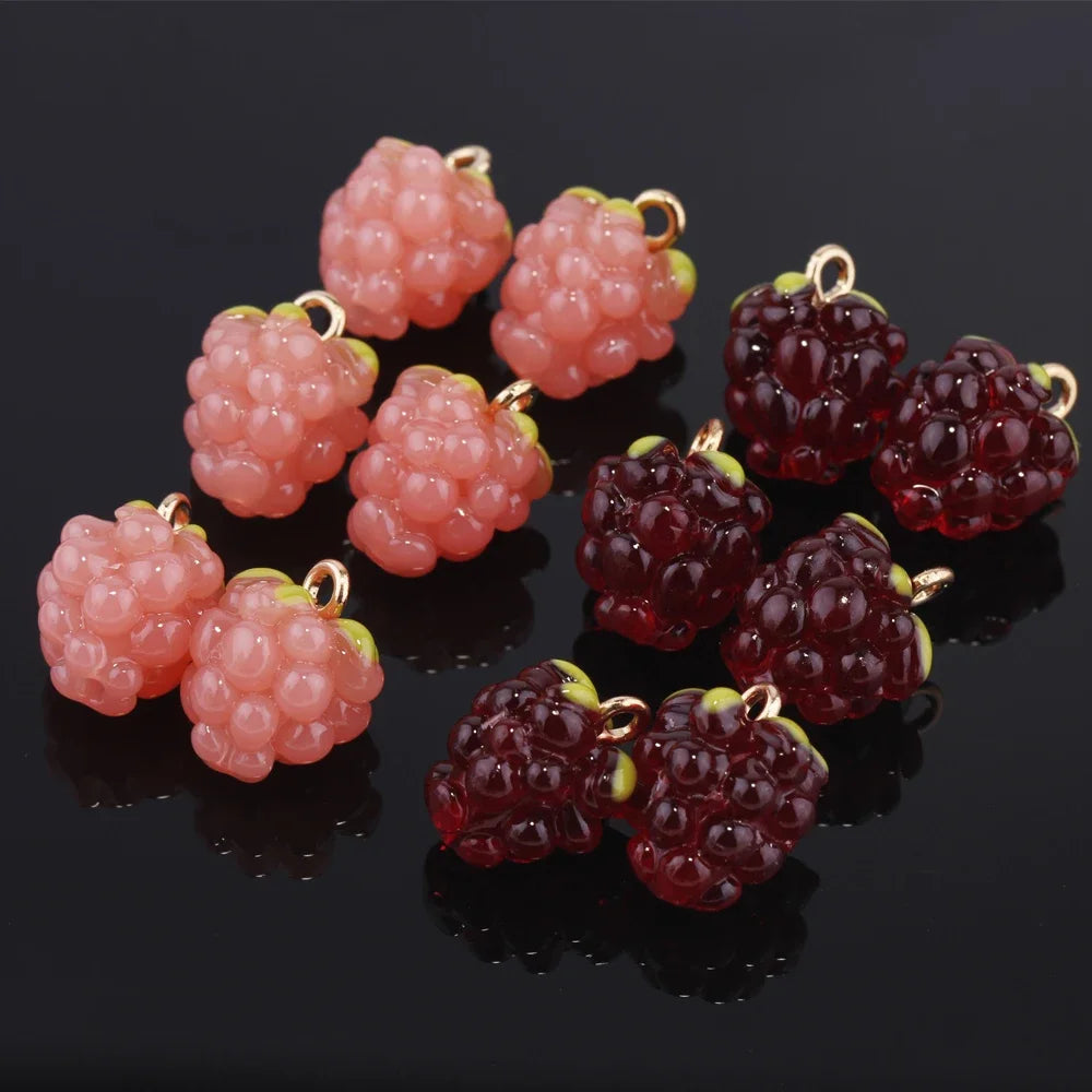 Charming 3D Raspberry Grapes Resin Fruit Charms for DIY Jewelry and Crafts