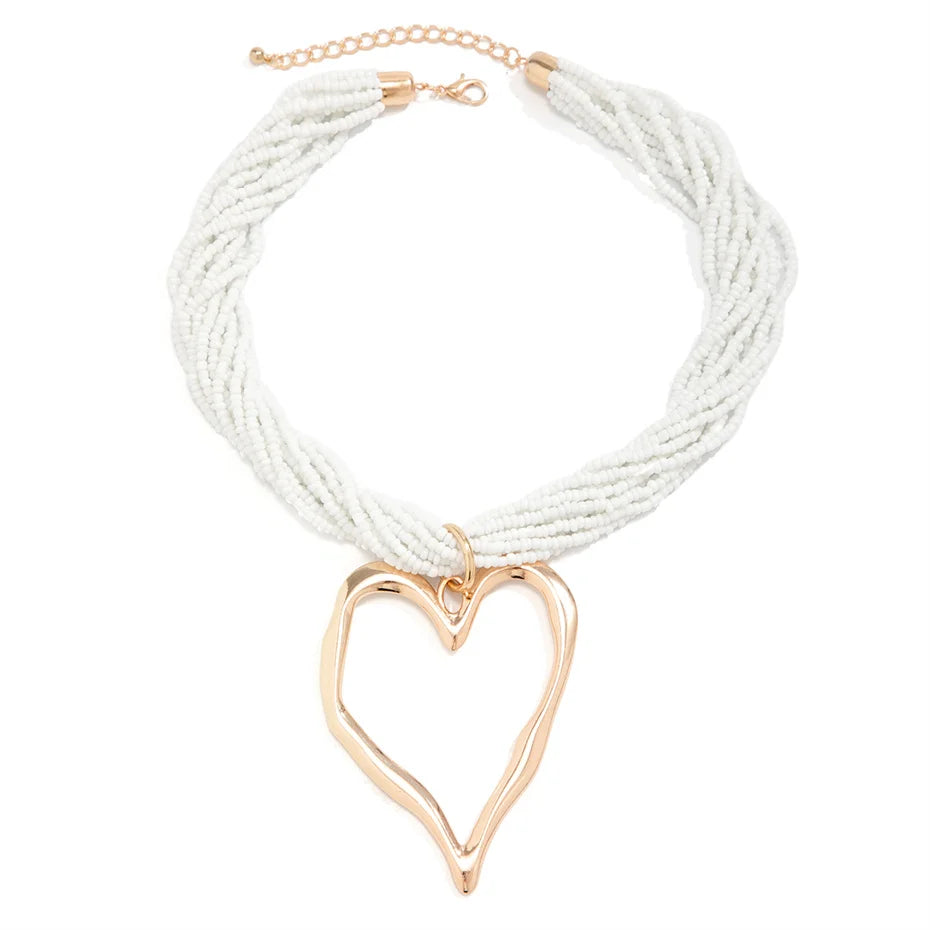Boho Multilayer Heart Pendant Choker Necklace for Women Bridal Accessories