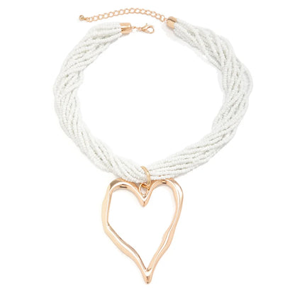 Boho Multilayer Heart Pendant Choker Necklace for Women Bridal Accessories