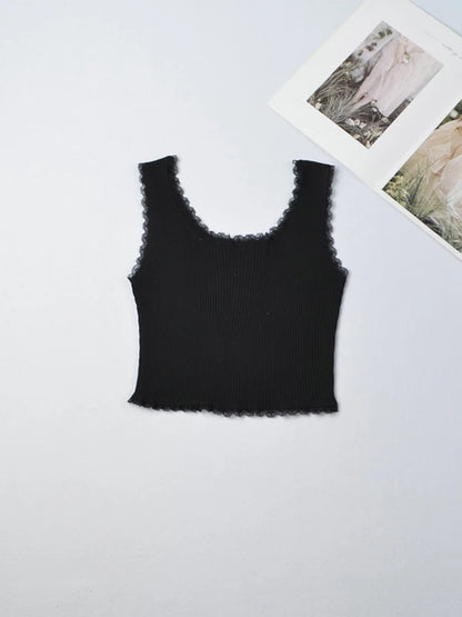 Summer 2024 Womens Lace Up Square Neck Crop Tank Top