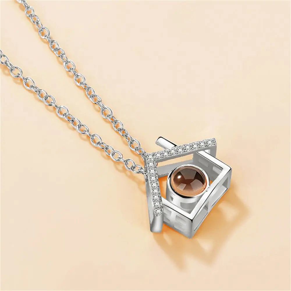 100 Languages I Love You Projection Pendant Necklace for Women silver-2