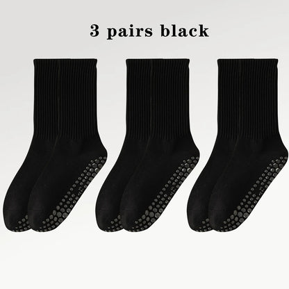 3 Pairs Cotton Anti Slip Yoga Socks Medium Length For Women