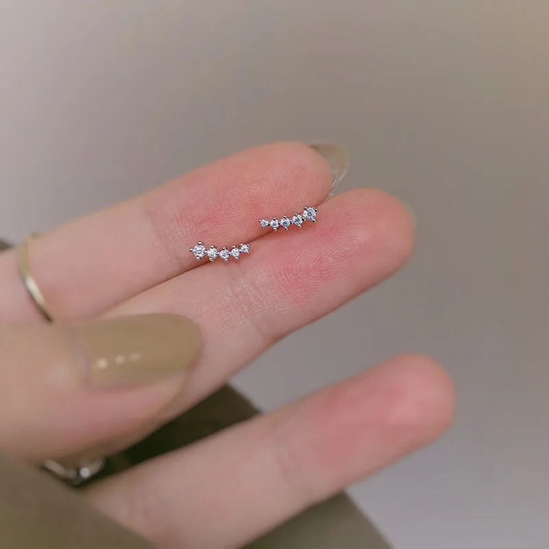 Elegant 925 Silver Needle Minimalist Round Cubic Zirconia Stud Earrings for Women