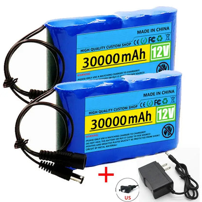 12V 30000mah Lithium Battery Pack Capacity Rechargeable Battery BatteryX2 ChargerX1 1